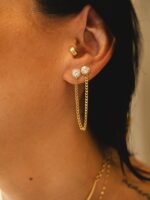 brinco ponto de luz com corrente grumet e pedra moissanite