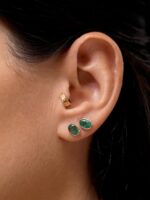 brinco em ouro 18k com esmeralda oval castroada usado no lóbulo da orelha