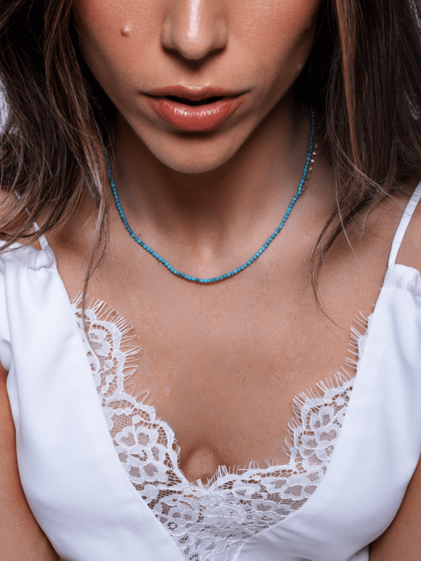 colar turquesa em ouro18k com pedras naturais B Gold Joias