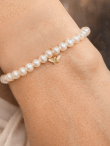 pulseira perola natural borboleta ouro18k