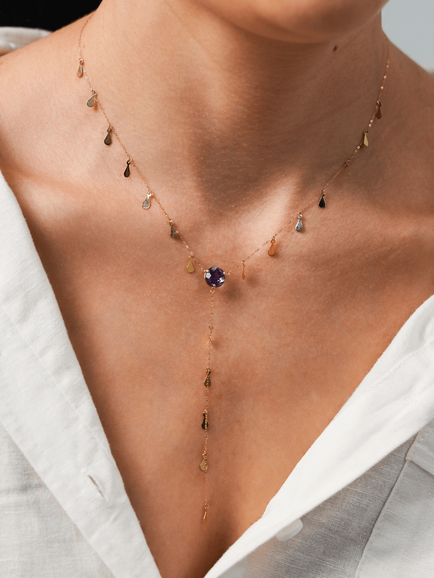 Colar Gotinhas Gravatinha com Ametista