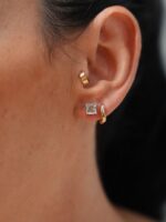 Brinco água marinha carré 5x5 em ouro 18k da B Gold Joias