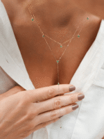 Colar 5 Pontos de Luz Esmeraldas em Ouro18k - Imagem 5