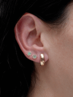 Brinco Florzinha Esmeralda com Moissanites em Ouro 18k - Imagem 2