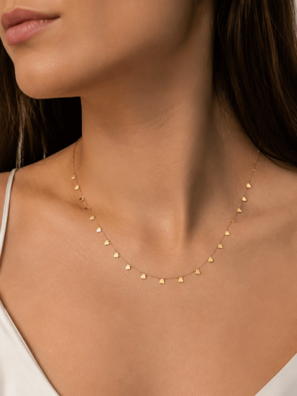 Colar corações flats pendentes em ouro 18k