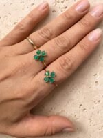 anel trevo esmeralda em ouro18k